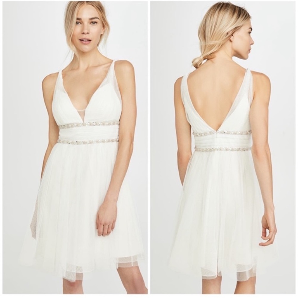 Marchesa Notte White Jeweled Beaded Babydoll Mesh Tulle Dress New With Tags